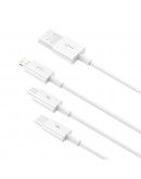 Кабел за зареждане Baseus Superior, 3 в 1, Micro USB, Lightning, Type-C, 1.0m, Бял - 40438