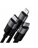 Кабел за зареждане Baseus StarSpeed, 3 в 1, Micro USB, Lightning, Type-C, 0.6m, Черен - 40439