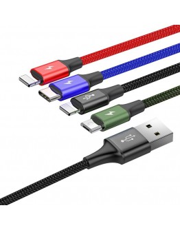 Кабел за зареждане Baseus Fast, 4 в 1, Micro USB, 2 x Lightning, Type-C, 1.2m, Черен - 40493