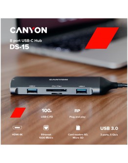 CANYON hub DS-15 8in1 4k USB-C Dark