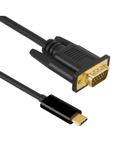 Кабел DeTech, USB-C – VGA, 1.8m, Черен - 18395