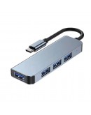 USB хъб DeTech, 4 порта, USB-C към 3хUSB2.0, 1xUSB3.0, Сив - 17849