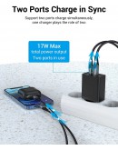 Vention бързо зарядно Fast Charger Wall - QC4.0, PD Type-C + QC3.0 USB A, 20W Black - FBBB0