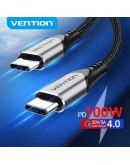 Vention Кабел USB 2.0 Type-C to Type-C - 1.0M Black 5A Fast Charge - TAEHF