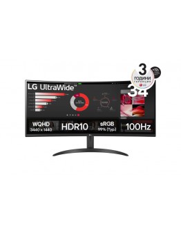 Монитор LG 34WR50QK-B, 34 UltraWide Curved, AG, VA, 5ms, 1