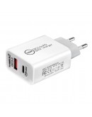 Makki бързо зарядно Fast Charger Wall - QC3.0 + Power Distribution Type-C 18W White - MAKKI-PQ18W-WH