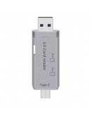 Четец за карти DeTech, USB Type-C - USB 3.0 OTG, SD, TF, сребрист - 17854