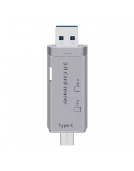 Четец за карти DeTech, USB Type-C - USB 3.0 OTG, SD, TF, сребрист - 17854