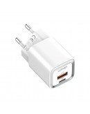 Мрежово зарядно устройство LDNIO A2318C, 20W, 1 x Type-C F, 1 x USB F, PD, QC, С Type-C кабел, Бял - 40291