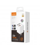 Мрежово зарядно устройство LDNIO A2318C, 20W, 1 x Type-C F, 1 x USB F, PD, QC, С PD Type-C кабел, Бял - 40292