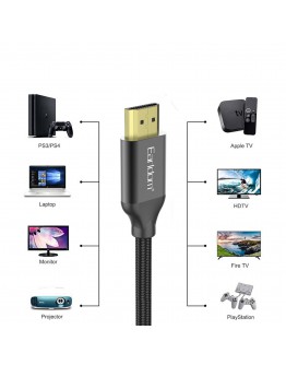 Кабел Earldom ET-W26 HDMI - HDMI, 2м., 4К, С оплетка, Черен - 18384