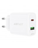 Acefast Универсално зарядно за стена Charger Wall GaN PD20W - A25 - USB-C x 1, USB-A x 1, White