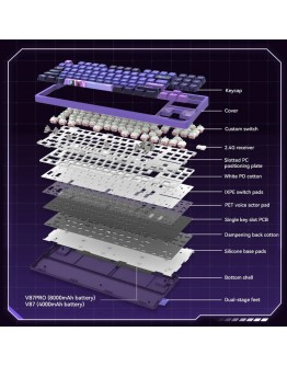 VGN безжична геймърска механична клавиатура Wireless Gaming Mechanical Keyboard - V87 Caribbean Blue - Power Silver Switches [Linear]