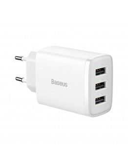 Мрежово зарядно устройство Baseus Compact 3U, 17W, 3 x USB F, Бял - 40412