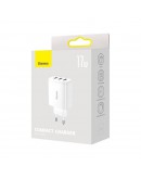 Мрежово зарядно устройство Baseus Compact 3U, 17W, 3 x USB F, Бял - 40412