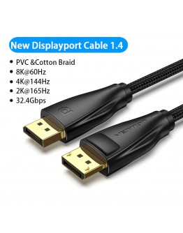 Vention кабел Display Port 1.4 DP M / M 8K 1m - Cotton Braided, Black - HCCBF