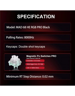 Madlions професионална геймърска механична клавиатура Professional Gaming Mechanical Keyboard MAD 68 HE Flagship - 8K, Magnetic Amber Pro Switches - White