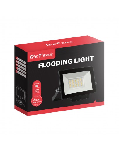 LED прожектор DeTech, 20W, 4000K, IP65, Черен - 77022