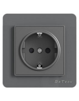 Единичен електрически контакт DeTech DE-6008-42, Шуко, За вграждане,16А, 250V, IP20, Сив - 75023