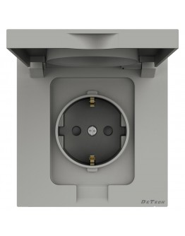 Единичен влагозащитен контакт DeTech DE-9225-45,  Шуко, 16А, 250V, IP40, Сив - 75099